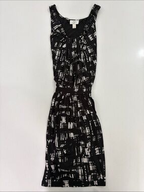 Ann Taylor LOFT Black and White Printed Sleeveless Midi Dress